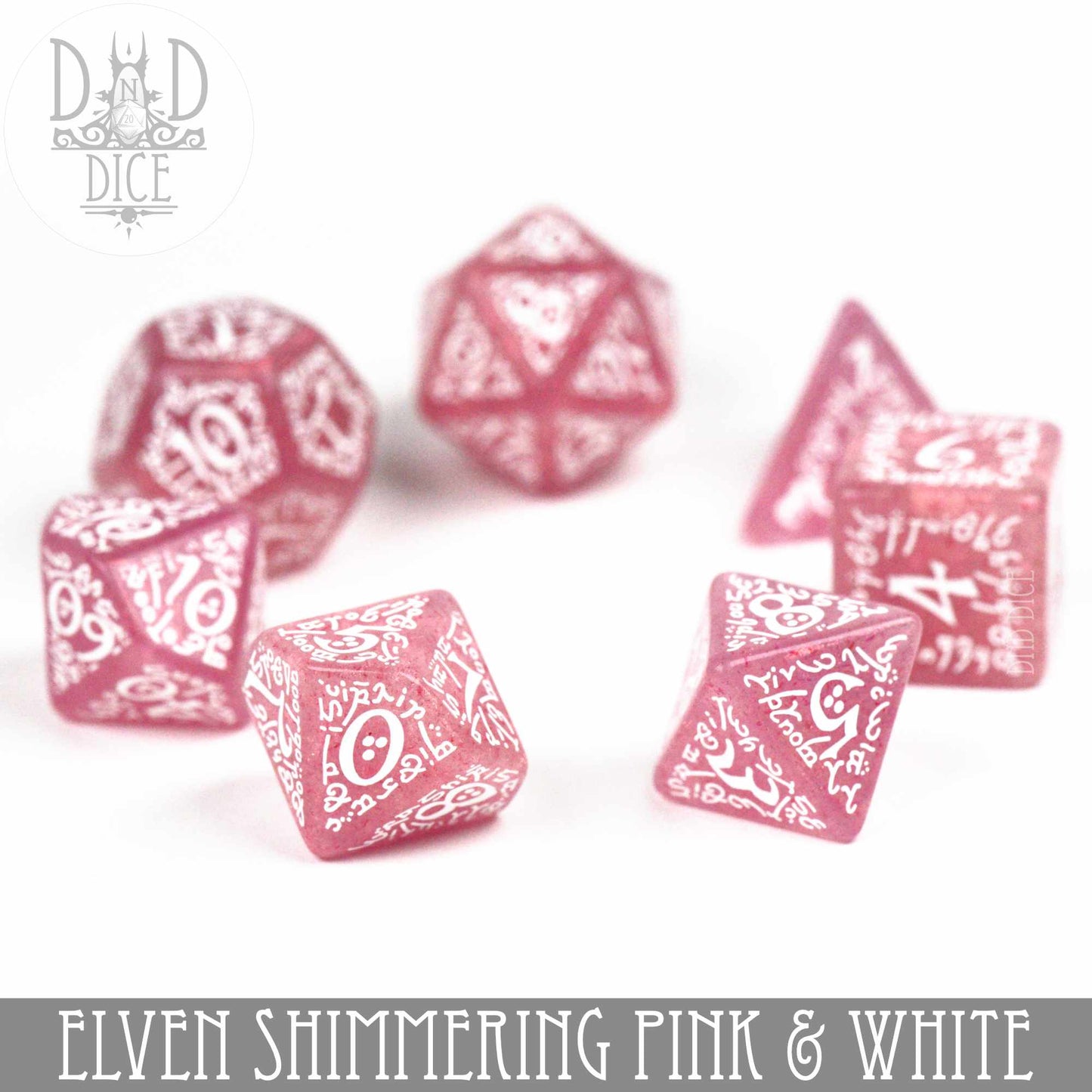 Elven Shimmering Pink & White Dice Set