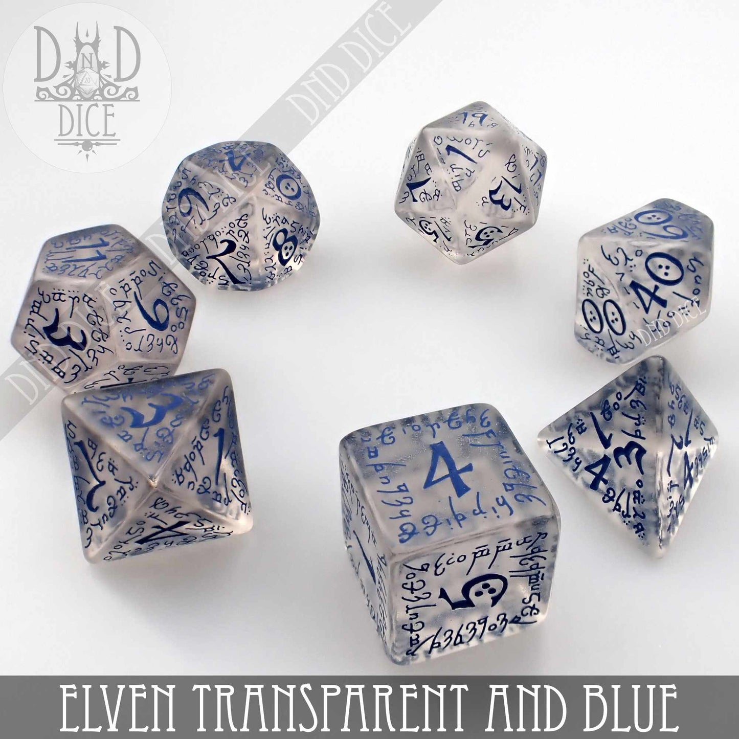 Elven Transparent & Blue Dice Set