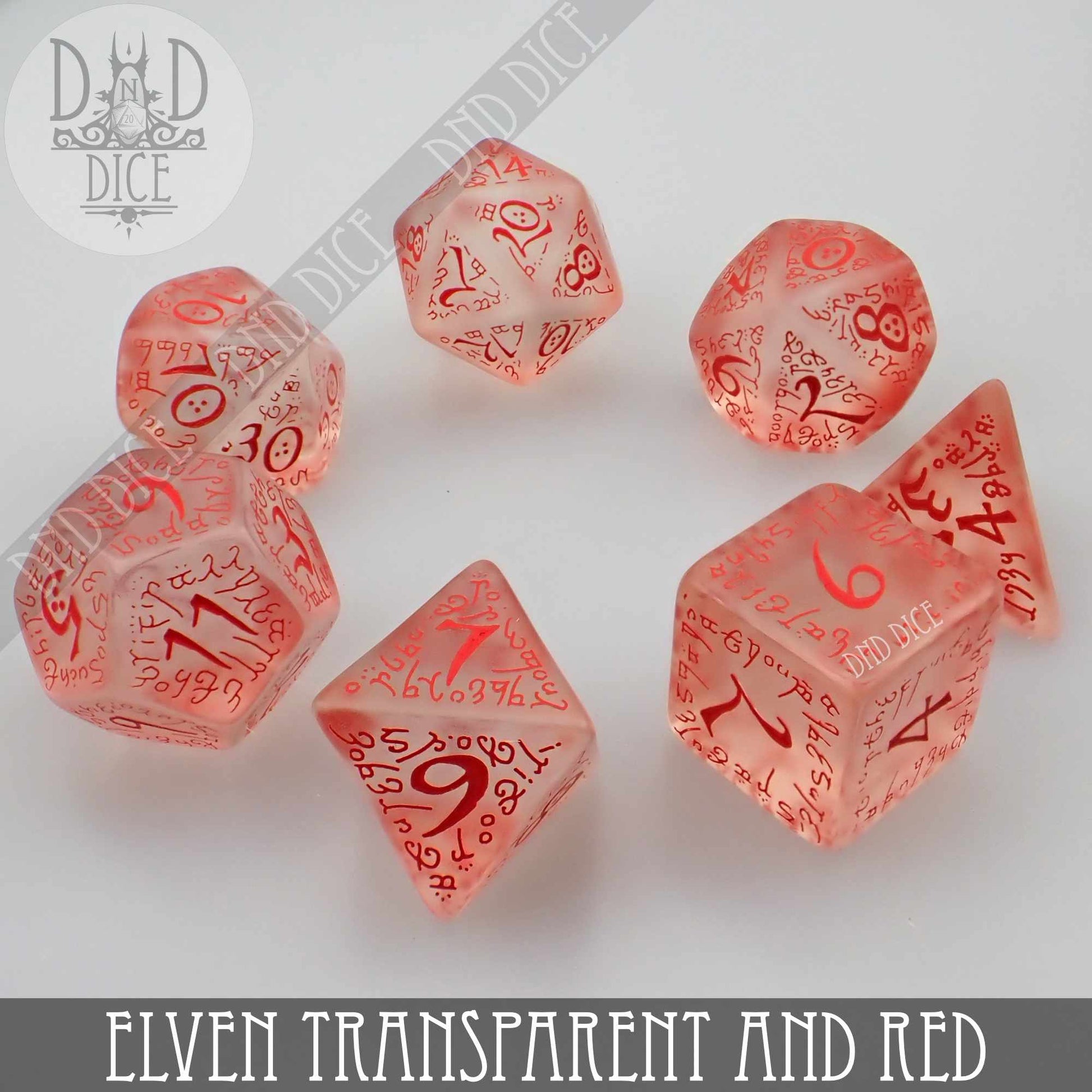 Elven Transparent & Red Dice Set