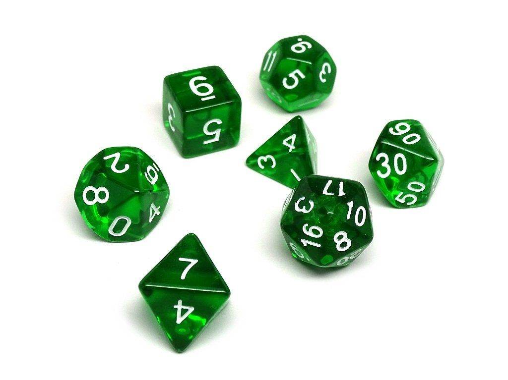 Emerald Green Translucent Dice - 7 Piece Set - 