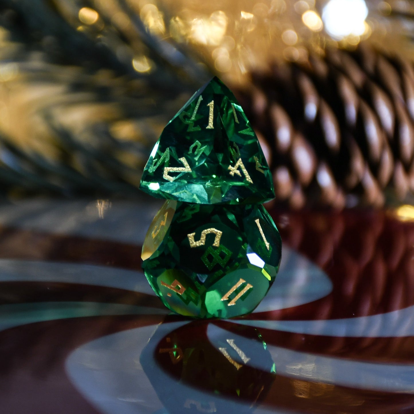 Emerald Multifaceted Glass Dice Set