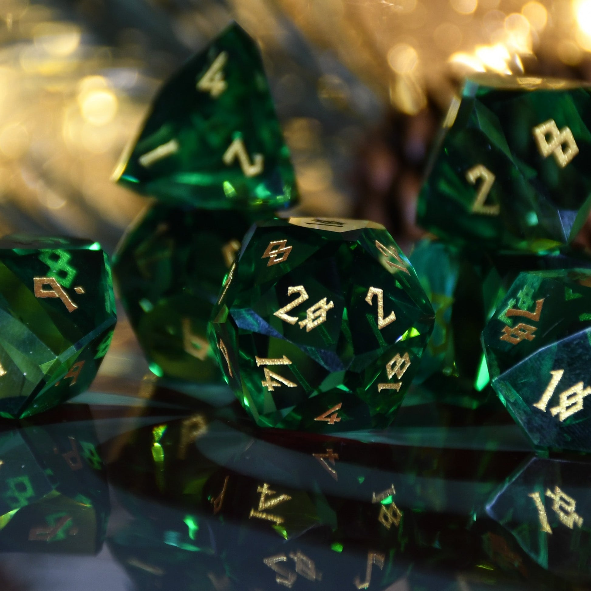 Emerald Multifaceted Glass Dice Set