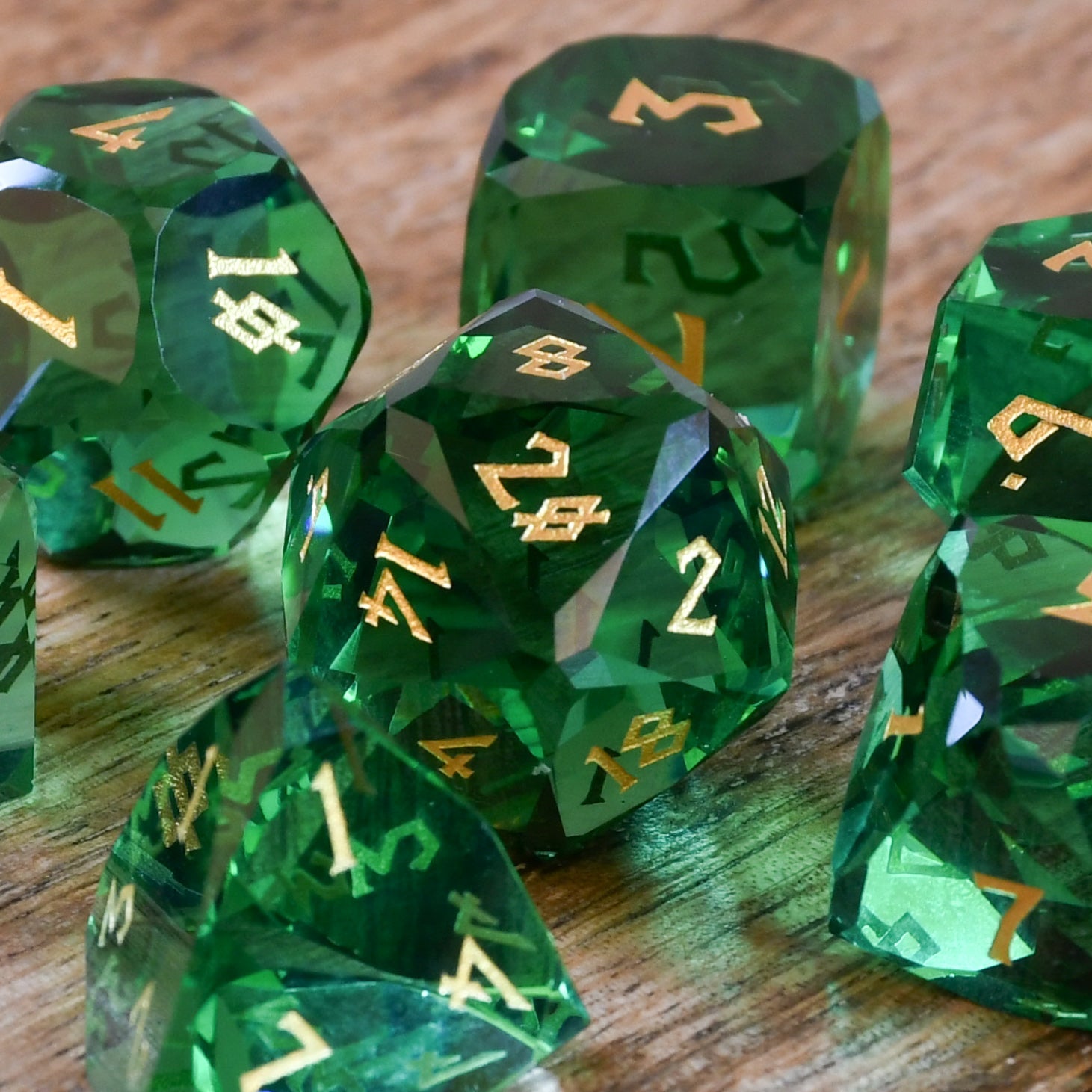 Emerald Multifaceted Glass Dice Set