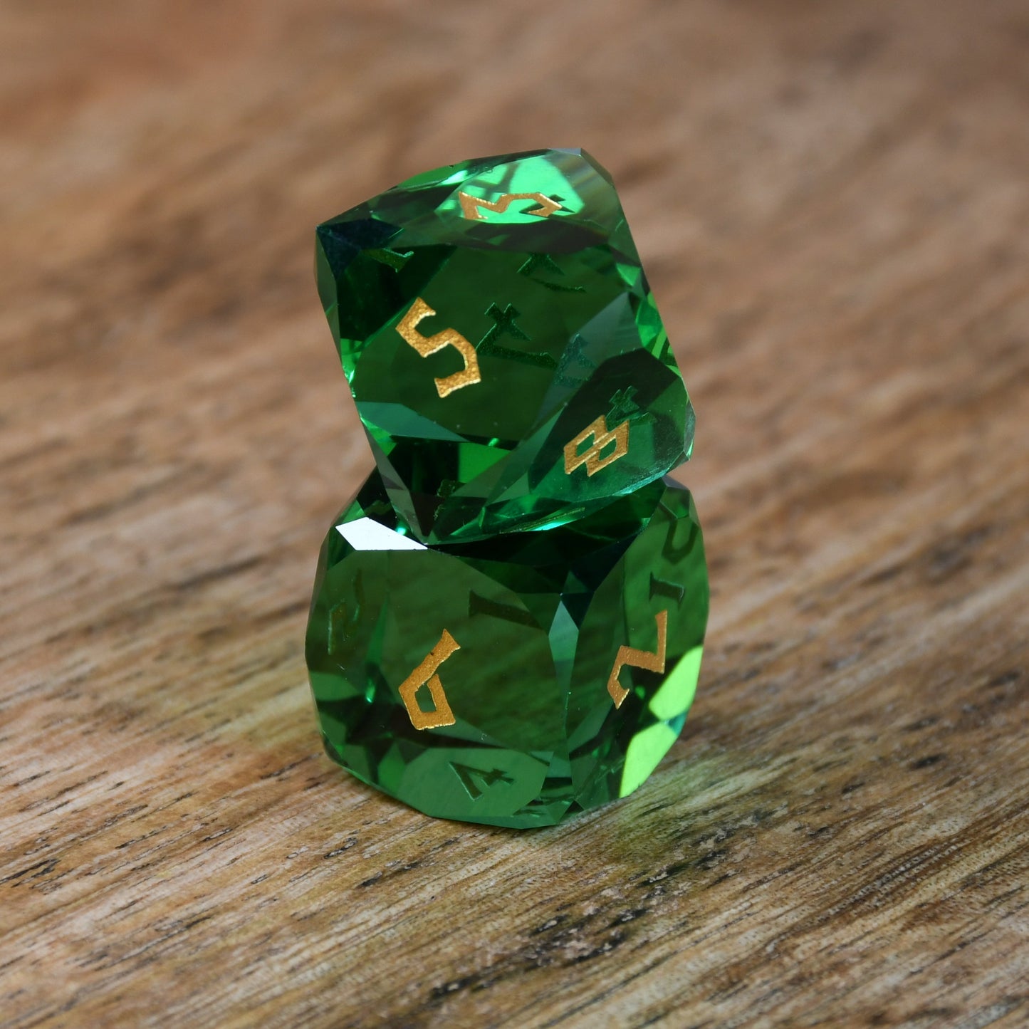 Emerald Multifaceted Glass Dice Set