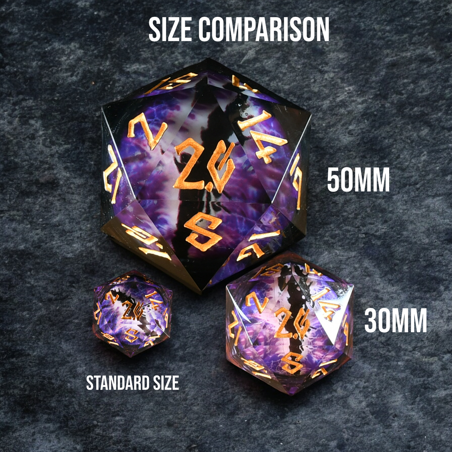 Enchanted Dragon Eye (Purple/Gold) Liquid Core 50mm D20