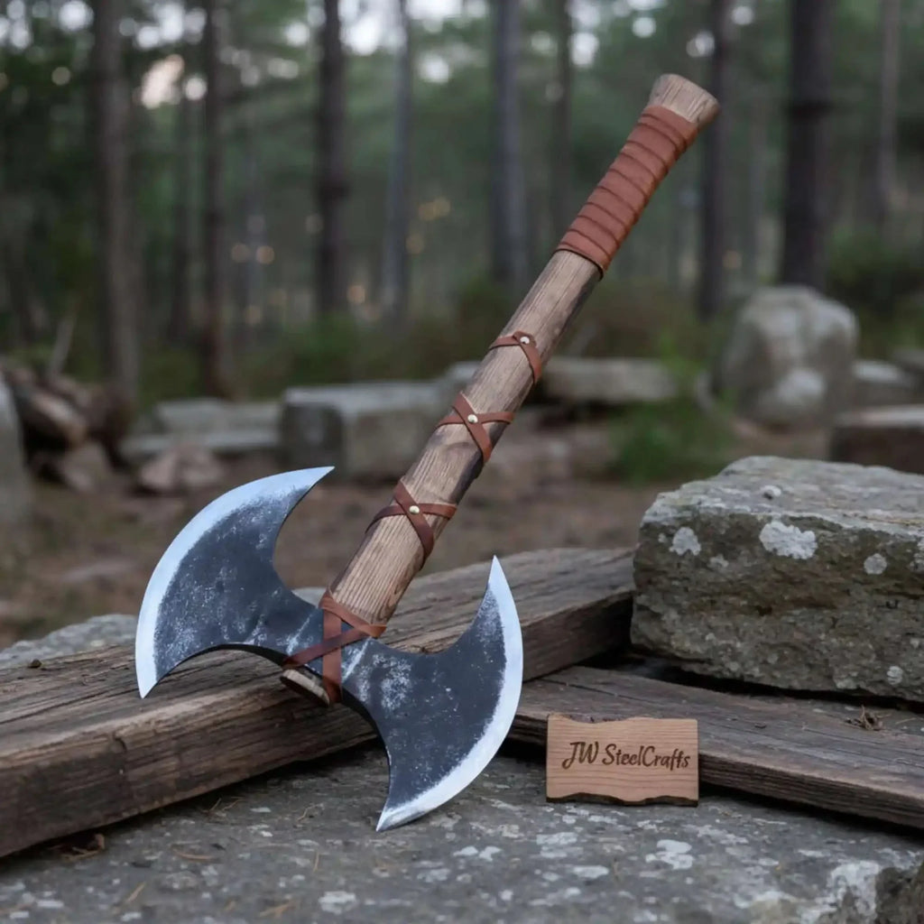 Handcrafted Double-Headed Viking Style Axe – Decorative Collector’s Piece | Two Variations | JW SteelCrafts