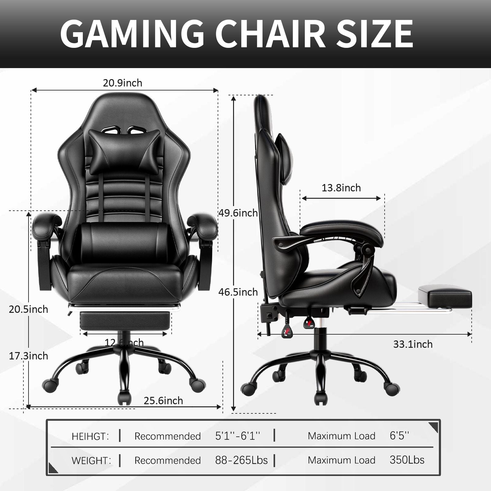 Ergonomic Gaming Chair for Adults, Comfortable Computer Chair for Heavy People, Adjustable Height Office Desk Chair with Wheels, Breathable Leather Video Game Chairs