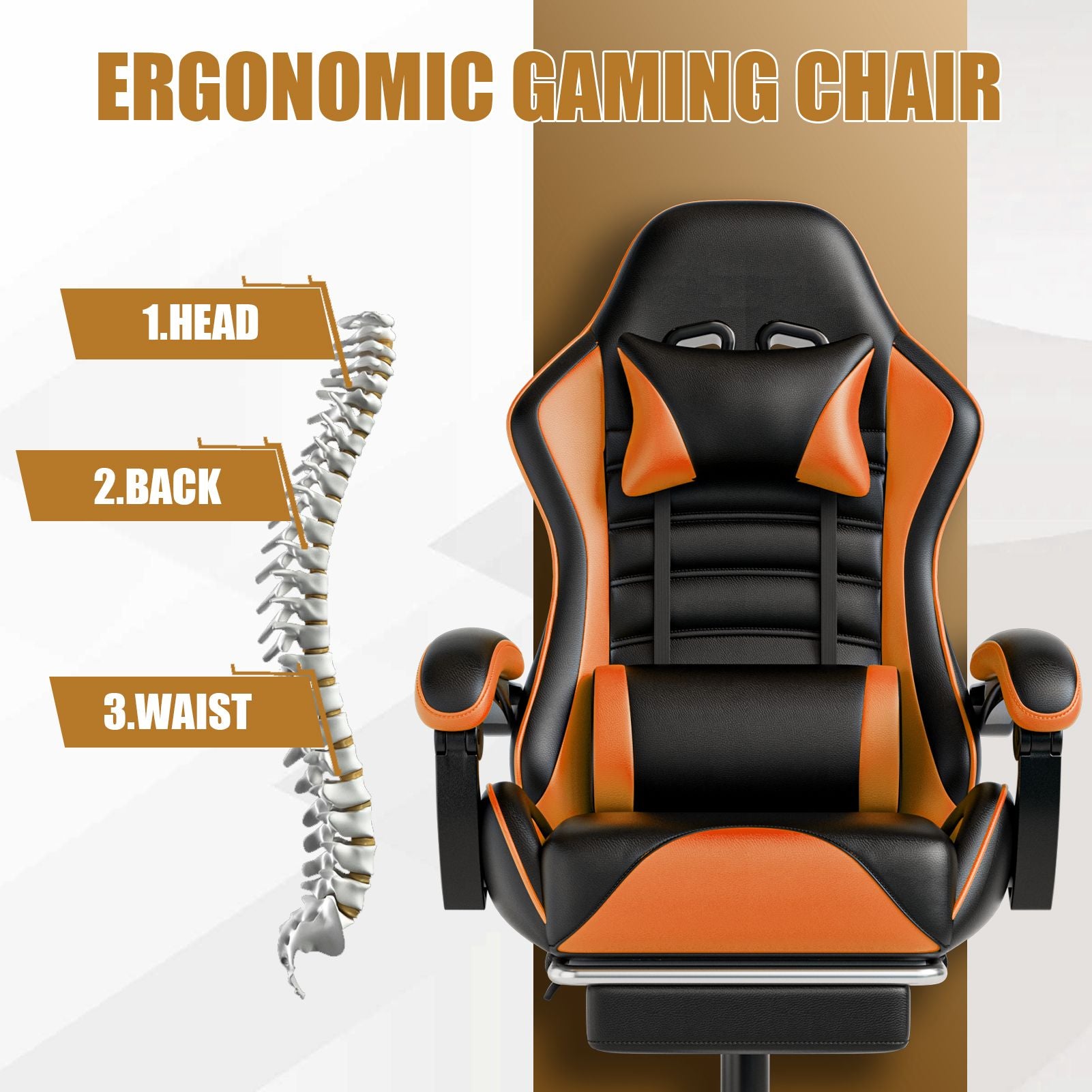 Ergonomic Gaming Chair for Adults, Comfortable Computer Chair for Heavy People, Adjustable Height Office Desk Chair with Wheels, Breathable Leather Video Game Chairs