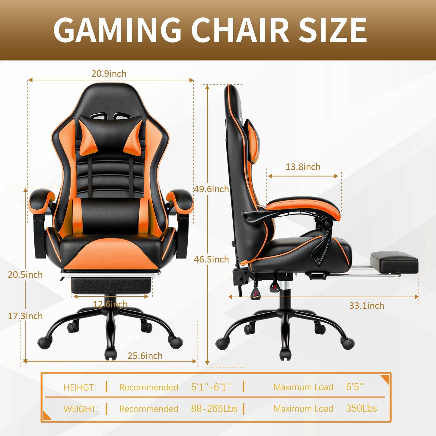 Ergonomic Gaming Chair for Adults, Comfortable Computer Chair for Heavy People, Adjustable Height Office Desk Chair with Wheels, Breathable Leather Video Game Chairs