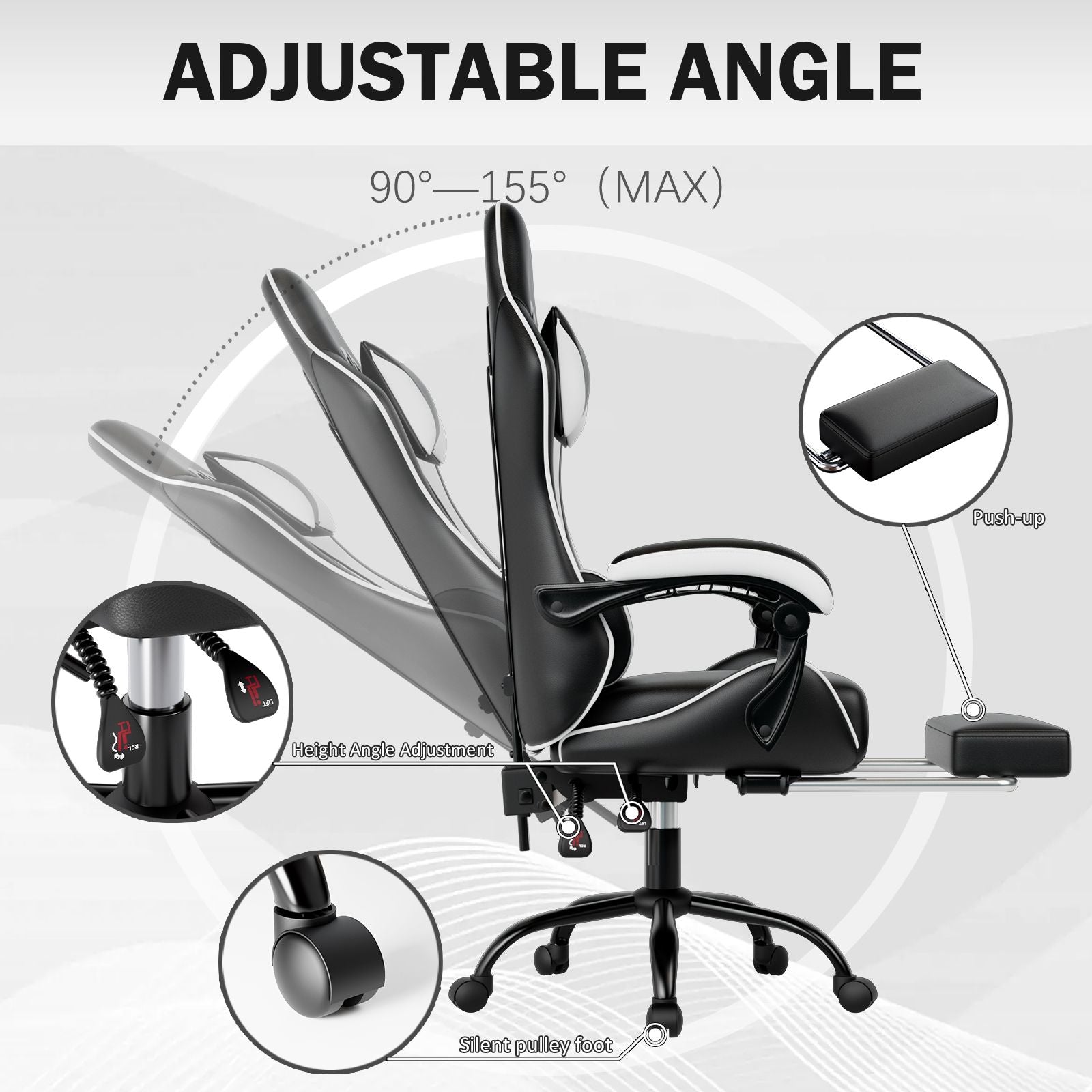 Ergonomic Gaming Chair for Adults, Comfortable Computer Chair for Heavy People, Adjustable Height Office Desk Chair with Wheels, Breathable Leather Video Game Chairs