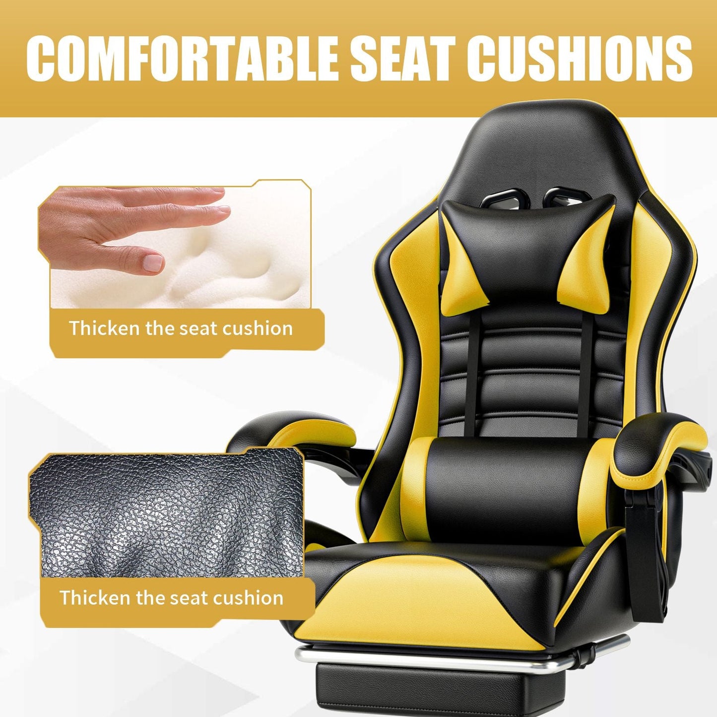 Ergonomic Gaming Chair for Adults, Comfortable Computer Chair for Heavy People, Adjustable Height Office Desk Chair with Wheels, Breathable Leather Video Game Chairs