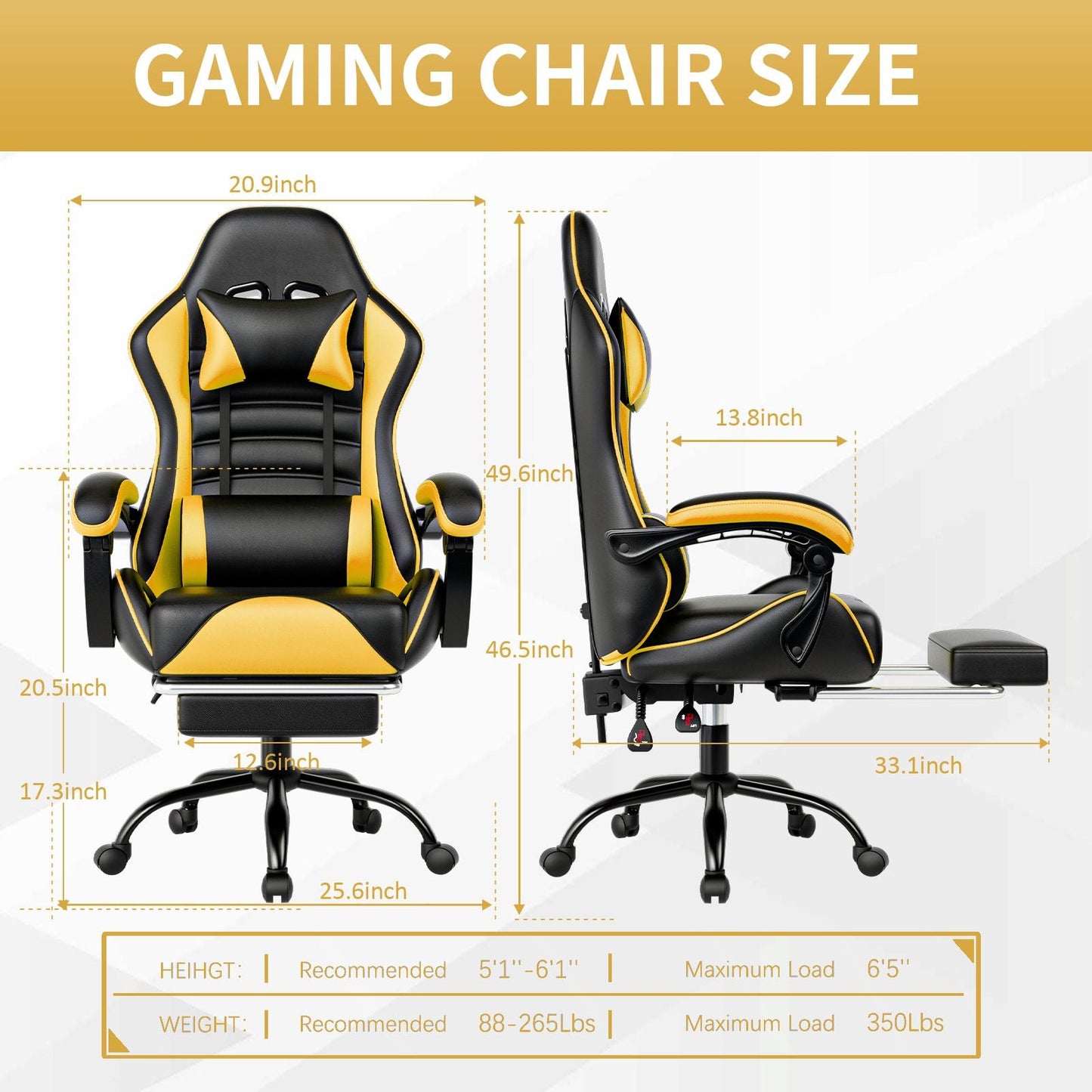 Ergonomic Gaming Chair for Adults, Comfortable Computer Chair for Heavy People, Adjustable Height Office Desk Chair with Wheels, Breathable Leather Video Game Chairs