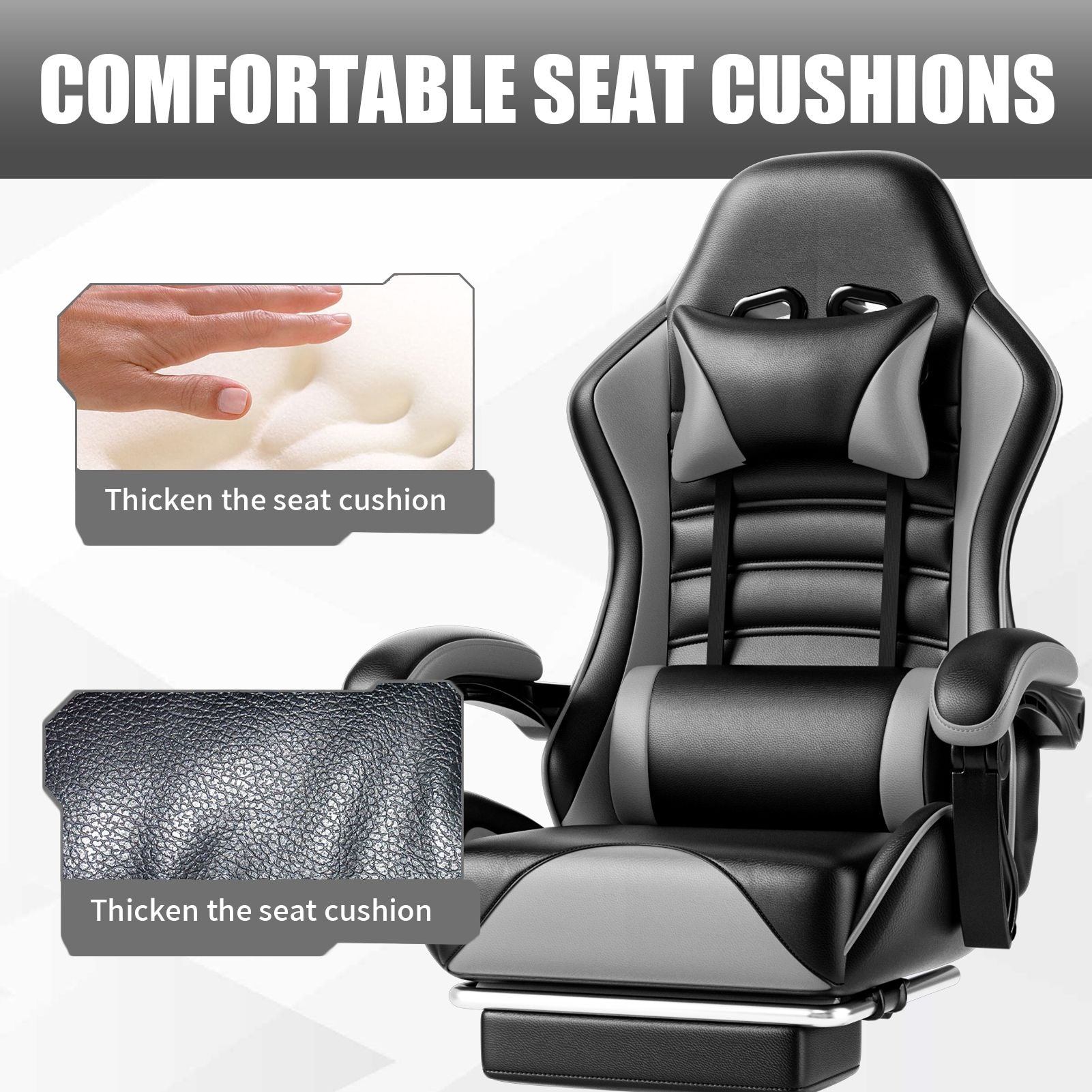 Ergonomic Gaming Chair for Adults, Comfortable Computer Chair for Heavy People, Adjustable Height Office Desk Chair with Wheels, Breathable Leather Video Game Chairs