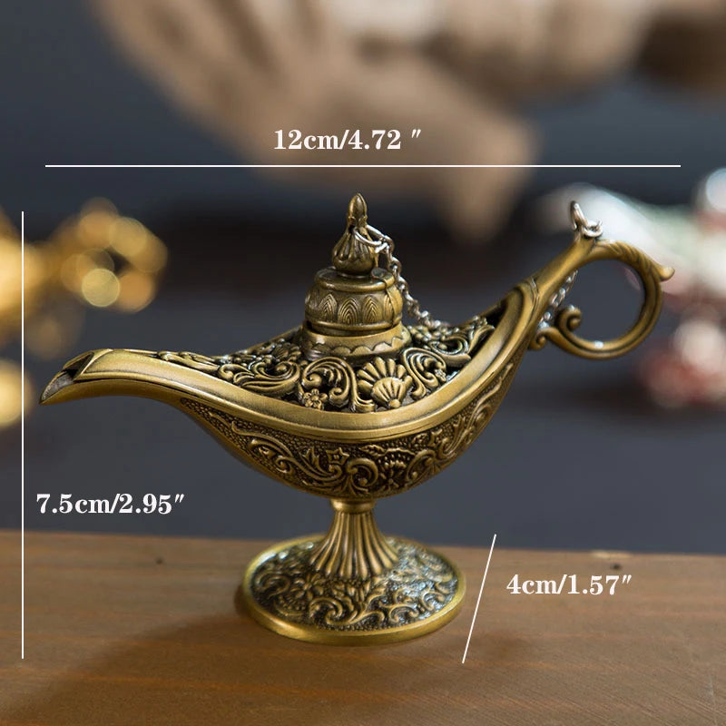 ERMAKOVA 12cm(4.7")Classic Rare Hollow Legend Aladdin Magic Genie Lamps Incense Burners Retro Wishing Oil Lamp Home Decor Gift