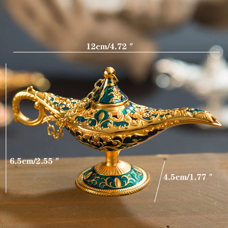 ERMAKOVA 12cm(4.7")Classic Rare Hollow Legend Aladdin Magic Genie Lamps Incense Burners Retro Wishing Oil Lamp Home Decor Gift