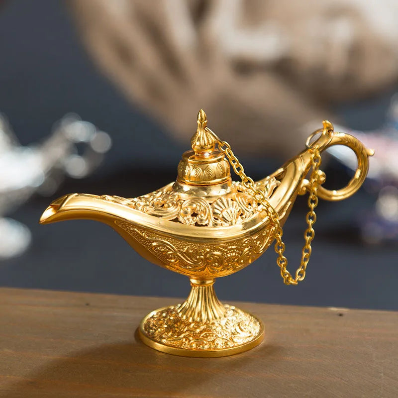 ERMAKOVA 12cm(4.7")Classic Rare Hollow Legend Aladdin Magic Genie Lamps Incense Burners Retro Wishing Oil Lamp Home Decor Gift