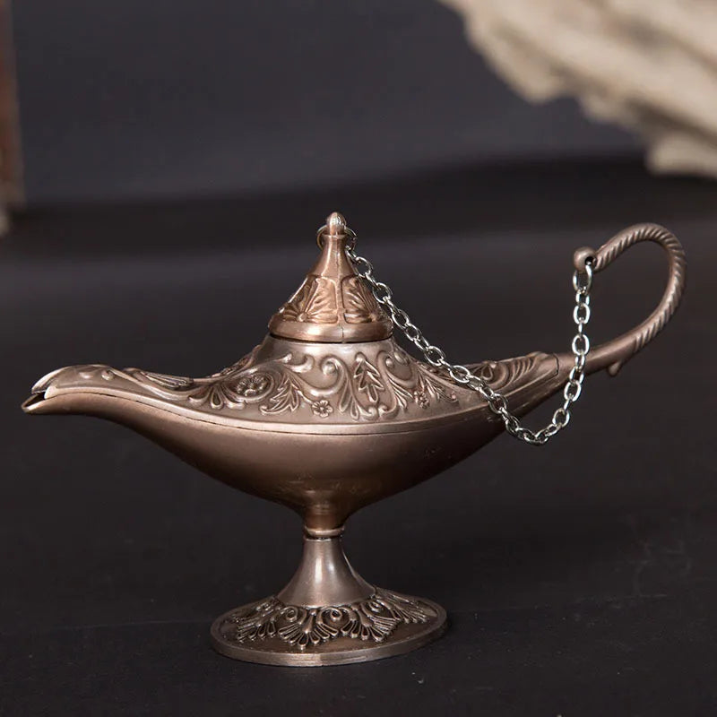 ERMAKOVA 12cm(4.7")Classic Rare Hollow Legend Aladdin Magic Genie Lamps Incense Burners Retro Wishing Oil Lamp Home Decor Gift