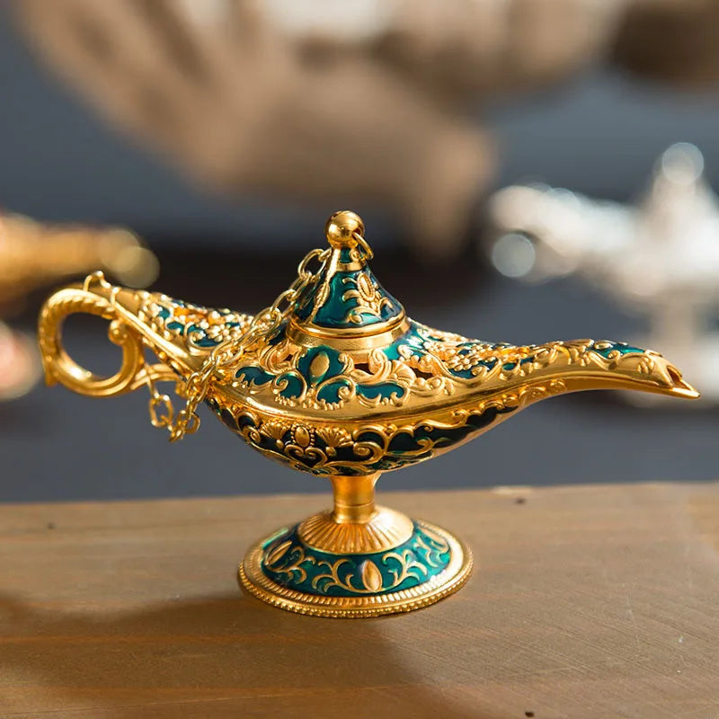 ERMAKOVA 12cm(4.7")Classic Rare Hollow Legend Aladdin Magic Genie Lamps Incense Burners Retro Wishing Oil Lamp Home Decor Gift