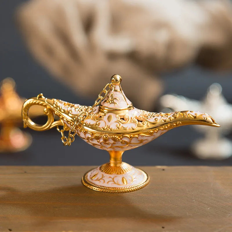 ERMAKOVA 12cm(4.7")Classic Rare Hollow Legend Aladdin Magic Genie Lamps Incense Burners Retro Wishing Oil Lamp Home Decor Gift