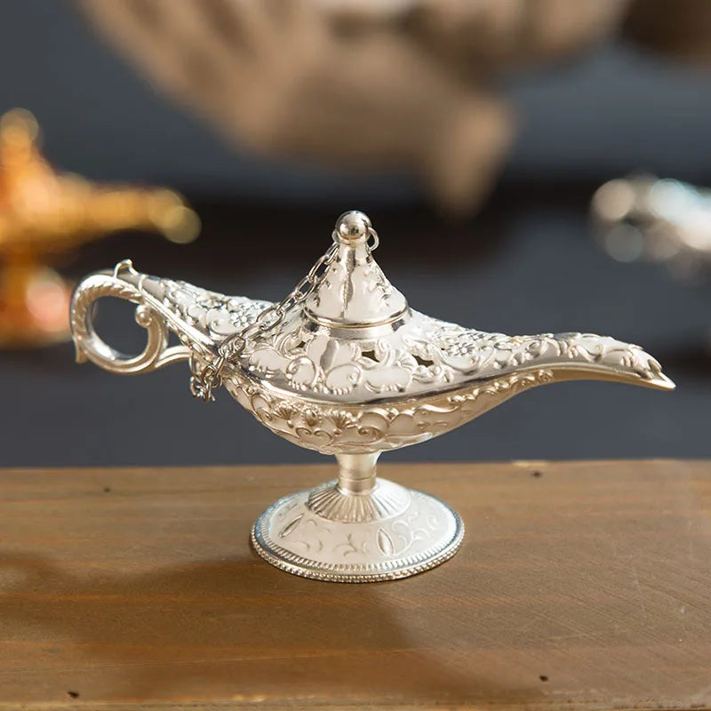 ERMAKOVA 12cm(4.7")Classic Rare Hollow Legend Aladdin Magic Genie Lamps Incense Burners Retro Wishing Oil Lamp Home Decor Gift