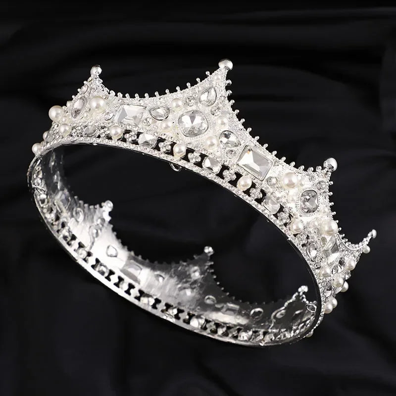 Europe Vintage Baroque Court Princess Party Bridal Tiara Men King Crown Crystal Pearl Round Metal Wedding Unisex Crown