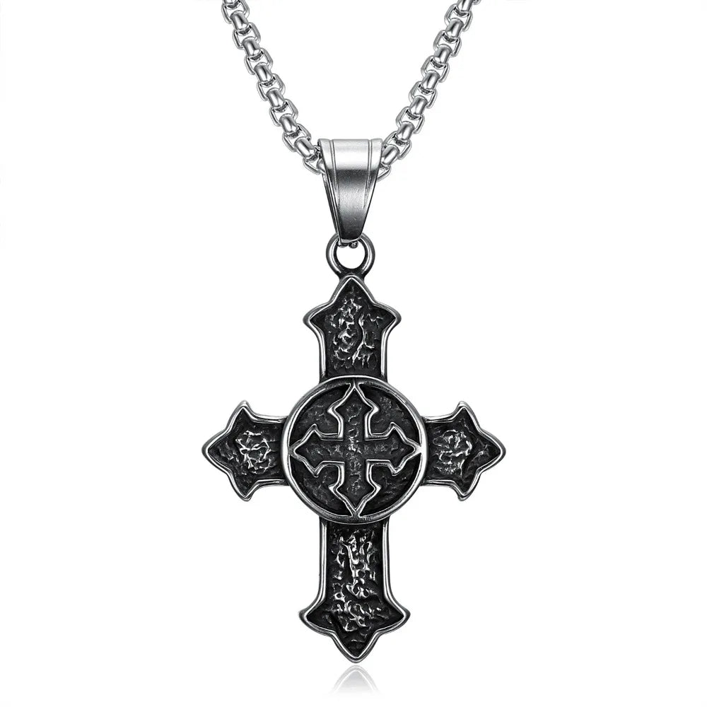 European and American Personality Vintage Medieval Knight  Stainless Steel Men's Pendant Necklace Chain