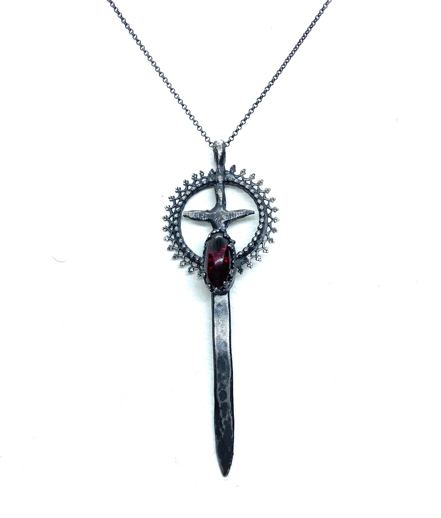 Excalibur Sword Necklace in Sterling Silver and Garnet Fulfilled Julian The 2nd