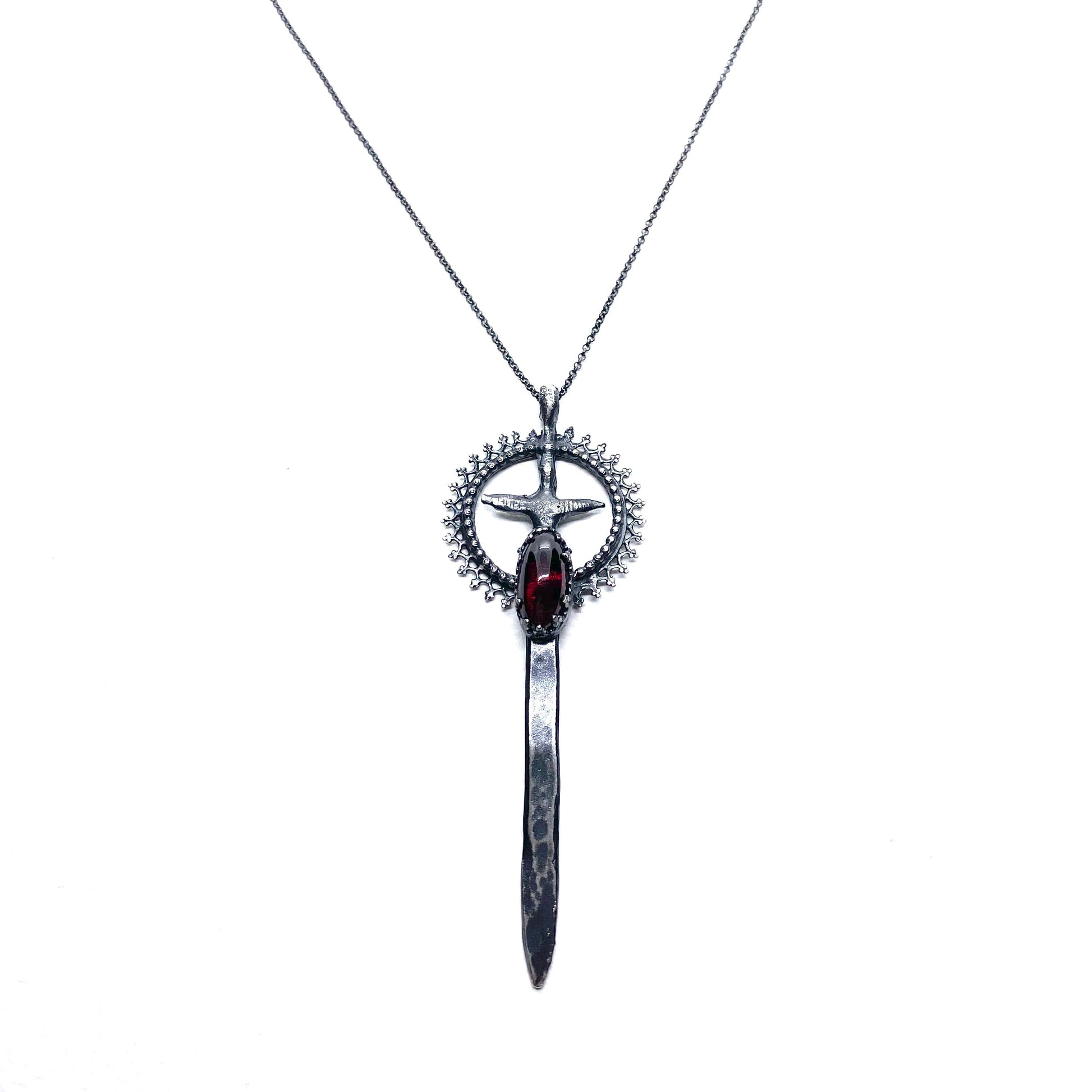 Excalibur Sword Necklace in Sterling Silver and Garnet Fulfilled Julian The 2nd