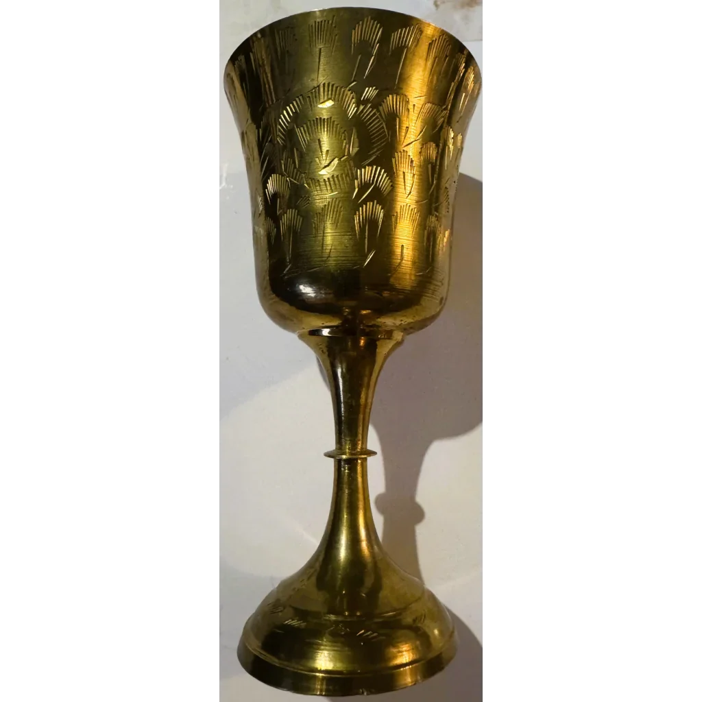 Exquisite Middle Eastern Brass Chalice with Floral Engravings