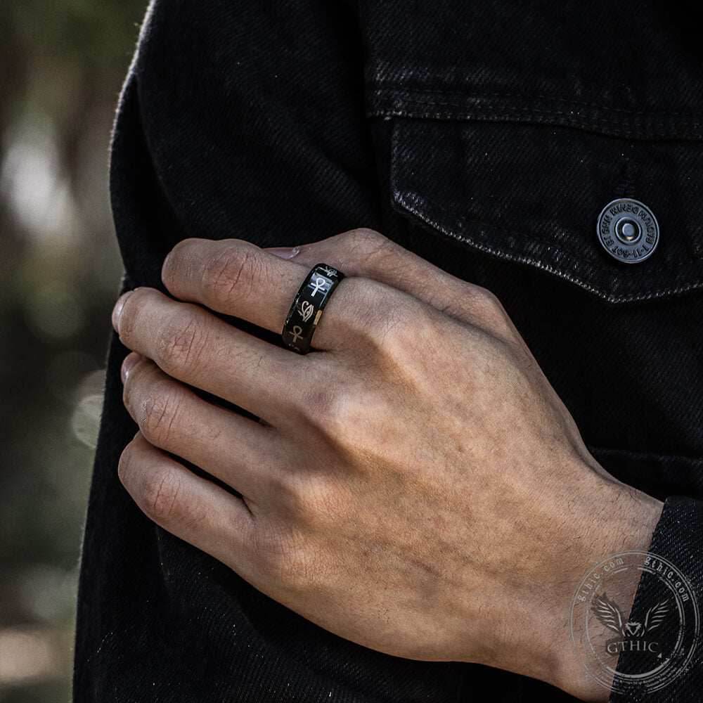 Eye of Ra Ankh Egyptian Symbols Stainless Steel Ring - Stainless Steel / 7