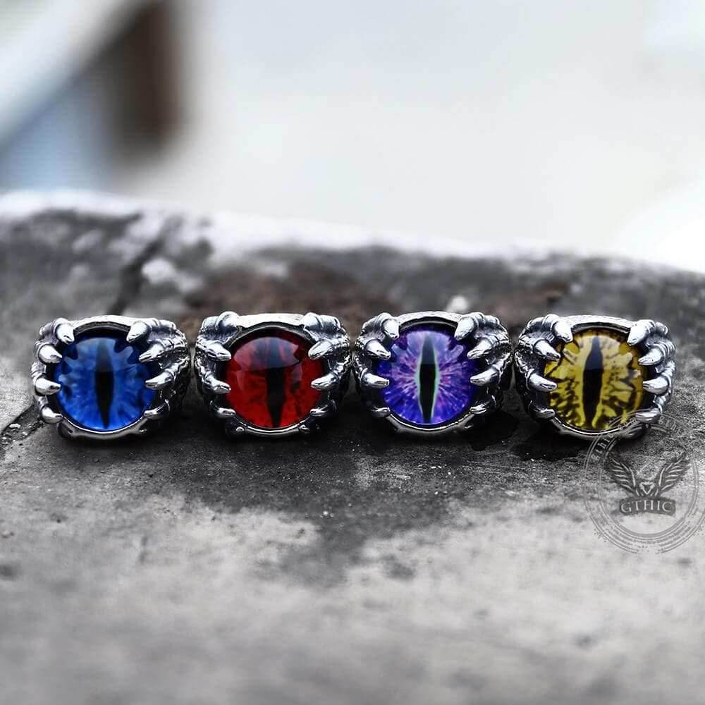 Dragon Eye Stainless Steel Skull Claw Ring - Blue / 7