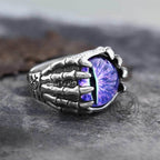 Dragon Eye Stainless Steel Skull Claw Ring - Blue / 7
