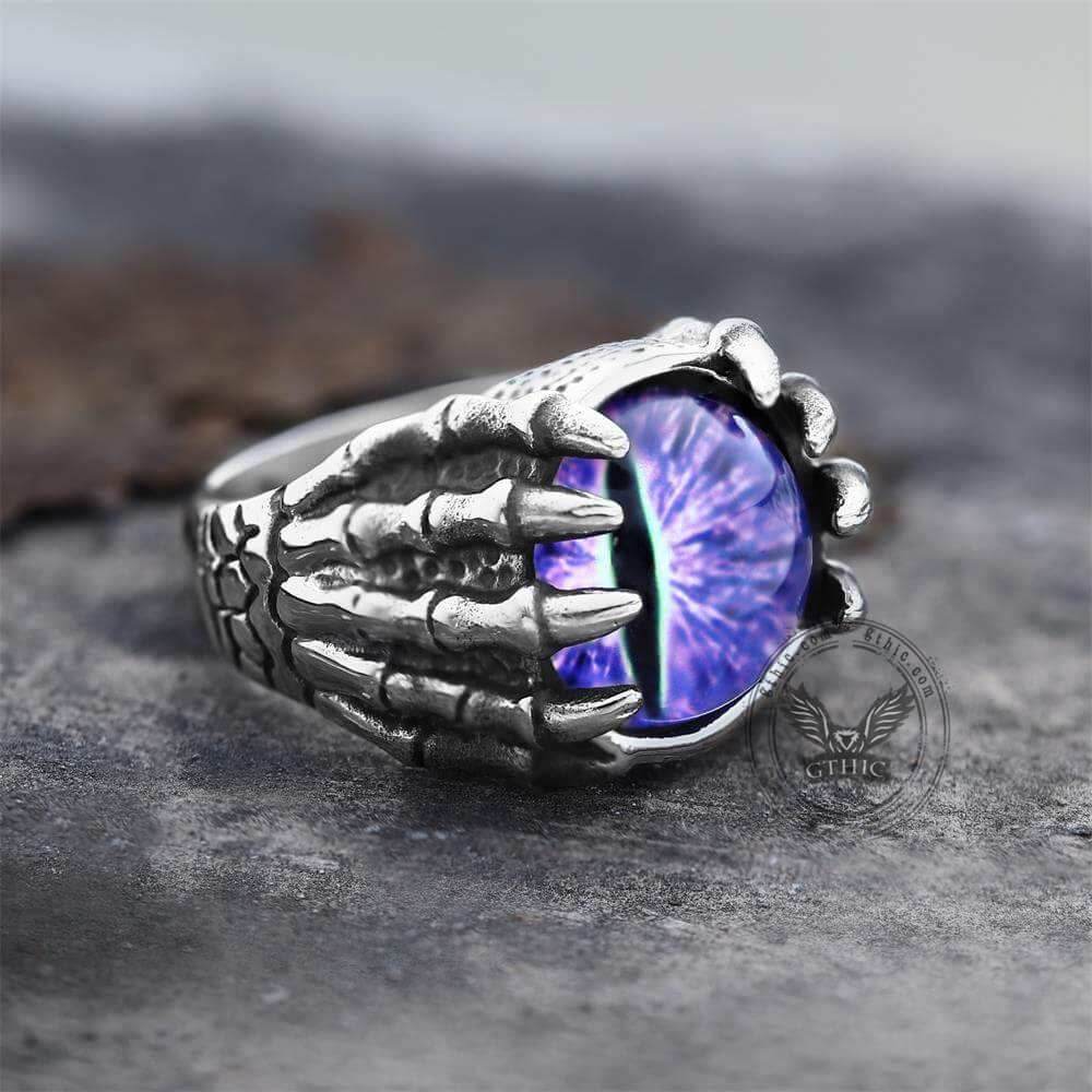 Dragon Eye Stainless Steel Skull Claw Ring - Blue / 7