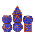 Burnt Orange with Blue Irregular Pattern Fill: 7-Piece Acrylic Dice Set - 