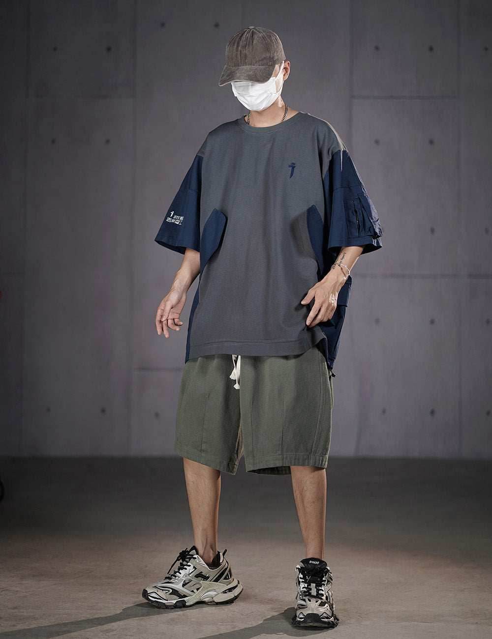 HiT38 Double Patchwork I-Tech Tee - Grey / M