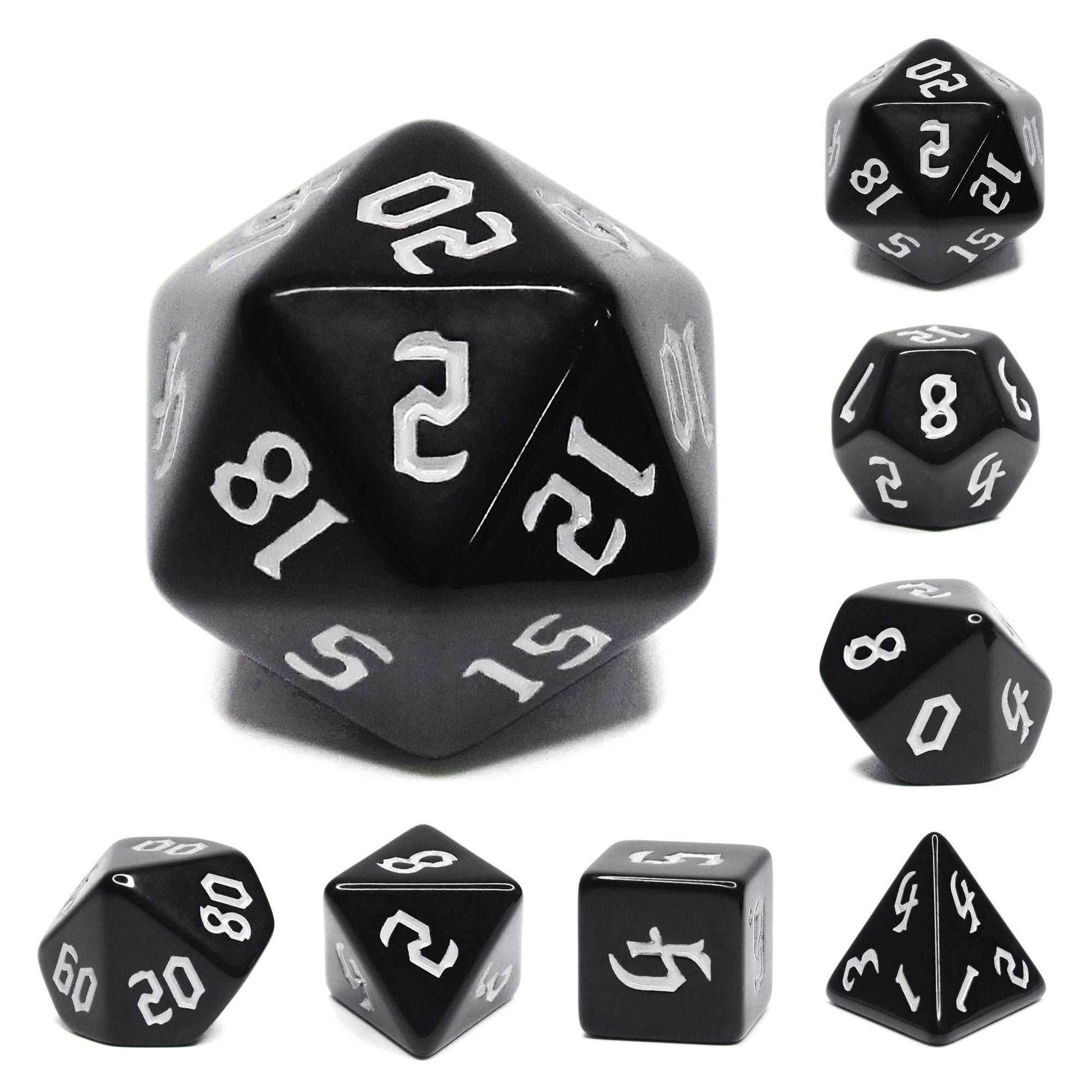 Economy Black Dice (White font) 7-Dice Set RPG DND - 