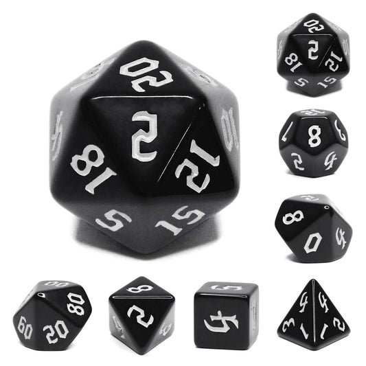 Economy Black Dice (White font) 7-Dice Set RPG DND - 