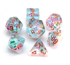 Red & White Stocking Inclusion with Frost and Tree 7-Dice Set RPG DND - 