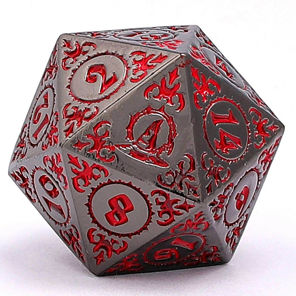 Wizard Solid Metal Polyhedral Dice Set - Gunmetal with Blood - 