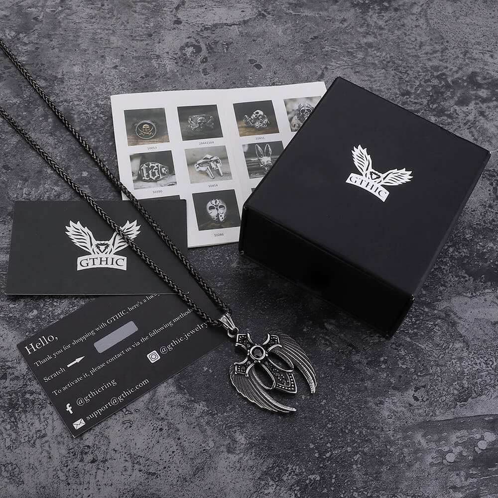 Fallen Angel Wings Stainless Steel Gem Pendant - Stainless Steel / Black