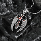 Fallen Angel Wings Stainless Steel Gem Pendant - Stainless Steel / Black