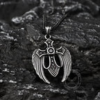 Fallen Angel Wings Stainless Steel Gem Pendant - Stainless Steel / Black