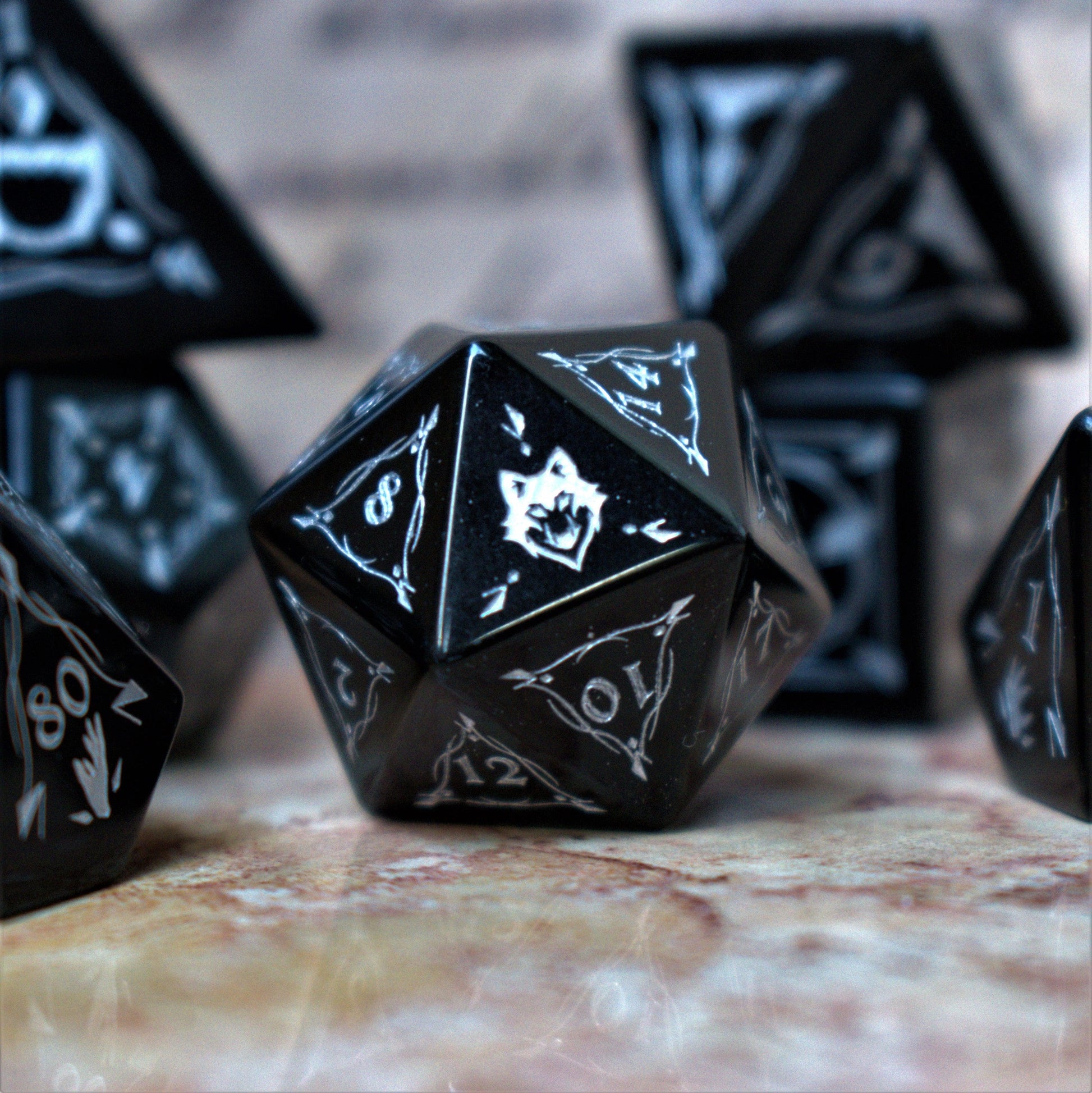 Fangs of Winter Obsidian Stone Dice Set