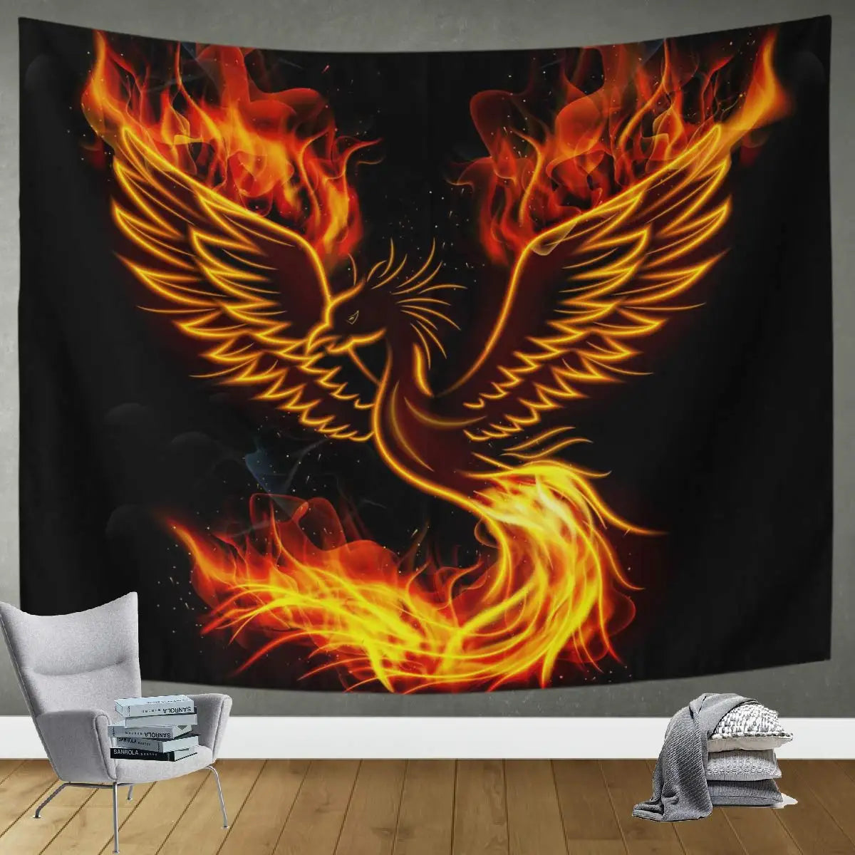 Fantasy Phoenix Bird Tapestry Red Anime Animal Hippie Tapestry Aesthetic Cool Tapestry Wall Hanging for Bedroom Dorm Home Decor