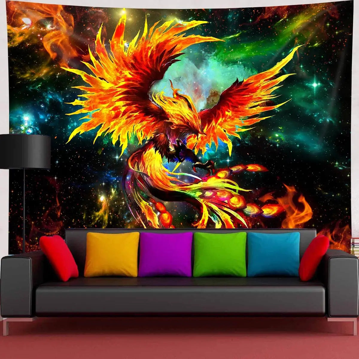 Fantasy Phoenix Bird Tapestry Red Anime Animal Hippie Tapestry Aesthetic Cool Tapestry Wall Hanging for Bedroom Dorm Home Decor