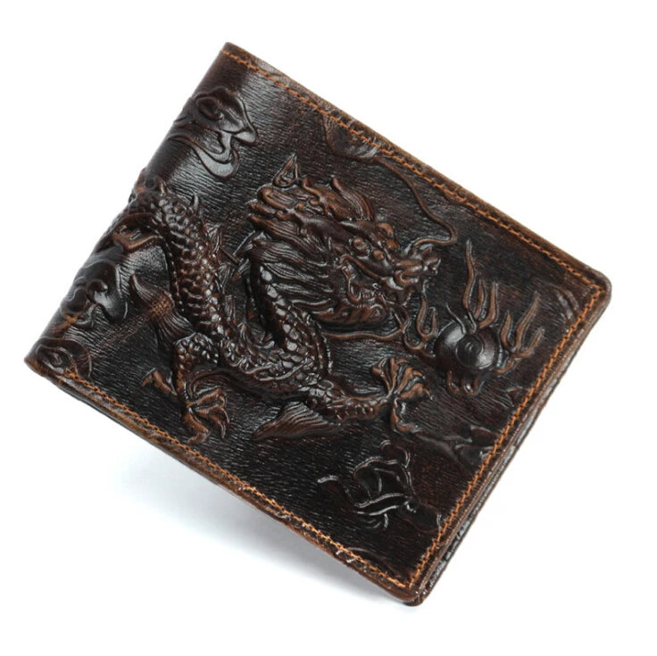 Fashion Genuine Leather Wallet 3D Dragon Embossed Purse Genuine Leather Men's Wallets Male Folding Short Purse Cardholder