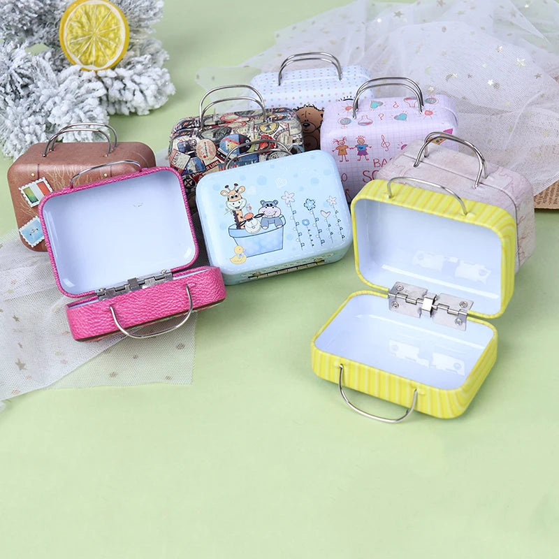 Fashion Metal Mini Suitcase for Dolls Miniature Toys Trunk Dollhouse Decoration Lovely Small Clutch Jewellery Box Doll Handbag