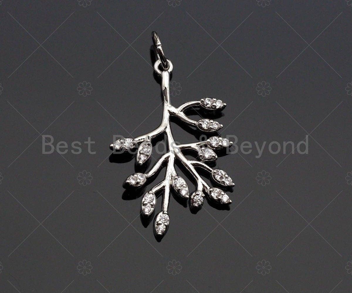 Clear CZ Micro Pave Life Tree Shape Pendant,Cubic Zirconia Tree Charm,Gold/Silver/Rose Gold Tone,15x22mm,Sku#Y347