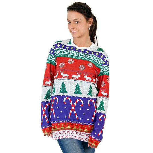 Festive Candy Canes Pattern Ugly Christmas T-Shirt - XS