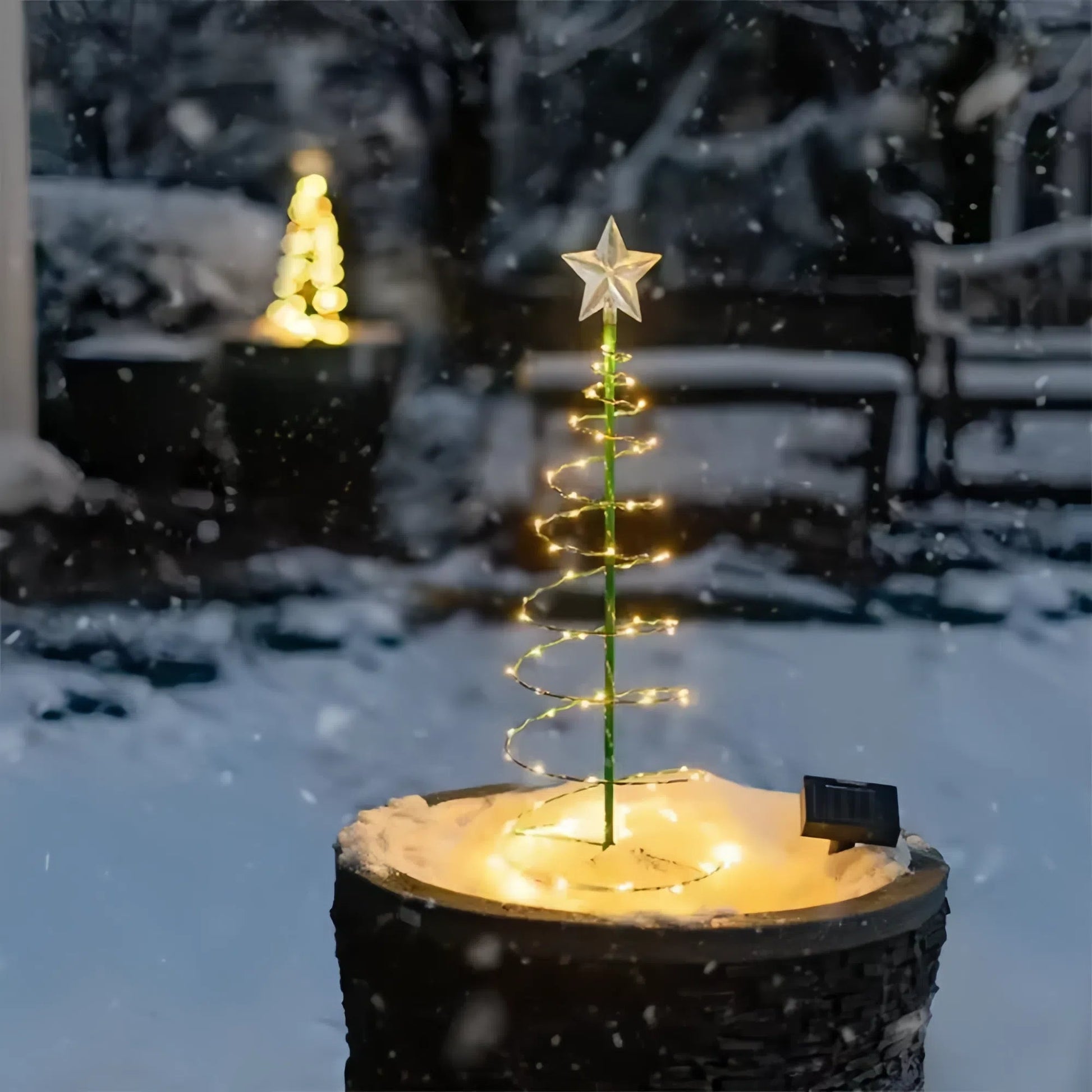 Festive Solar Christmas Tree Lights for Outdoor Garden Scene